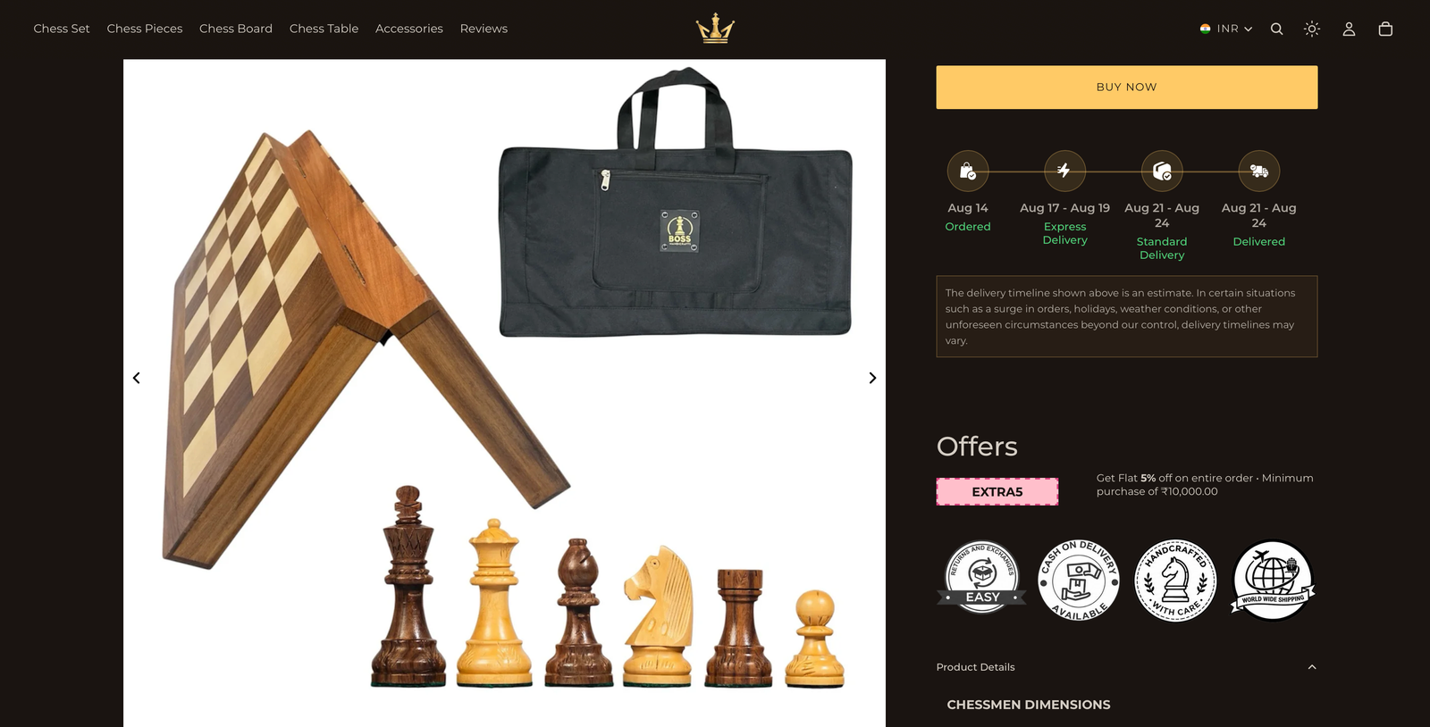 Boss Handicrafts Shopify product page — delivery timeline
